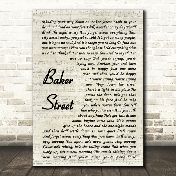 Gerry Rafferty Baker Street Vintage Script Song Lyric Quote Music Poster Print