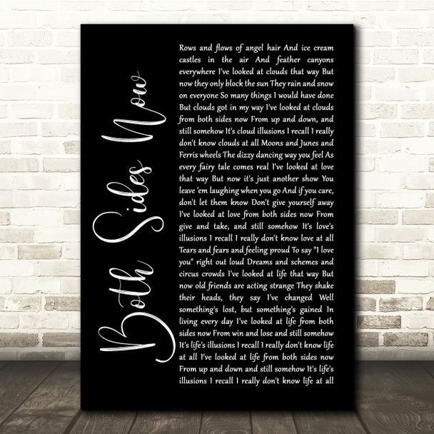 Joni Mitchell Both Sides Now Black Script Song Lyric Quote Music Poster Print