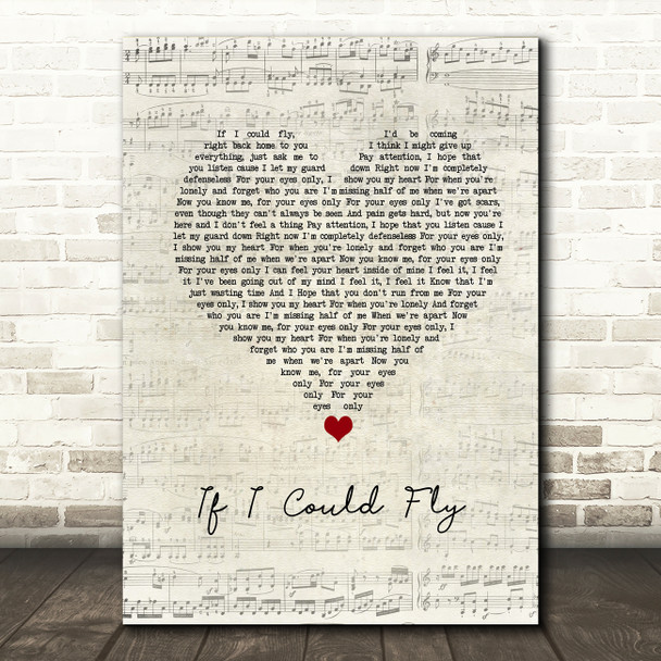 One Direction If I Could Fly Script Heart Song Lyric Quote Music Poster Print