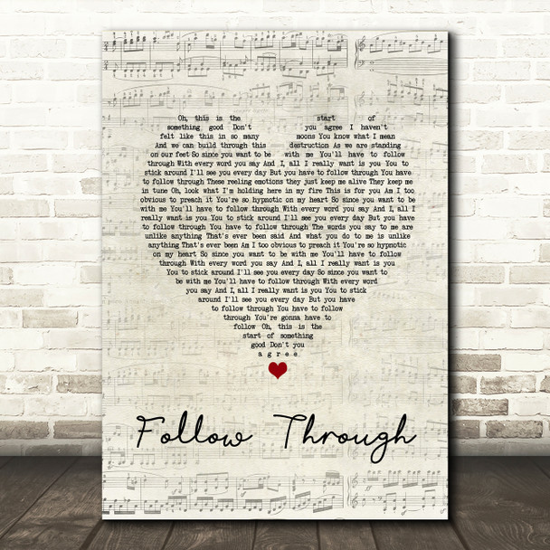 Gavin DeGraw Follow Through Script Heart Song Lyric Quote Music Poster Print