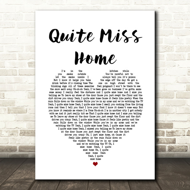 James Arthur Quite Miss Home White Heart Song Lyric Quote Music Poster Print