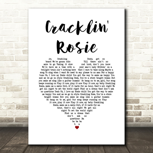 Neil Diamond Cracklin' Rosie White Heart Song Lyric Quote Music Poster Print