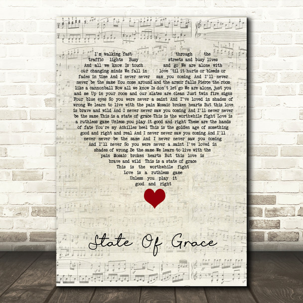 Taylor Swift State Of Grace Script Heart Song Lyric Quote Music Poster Print
