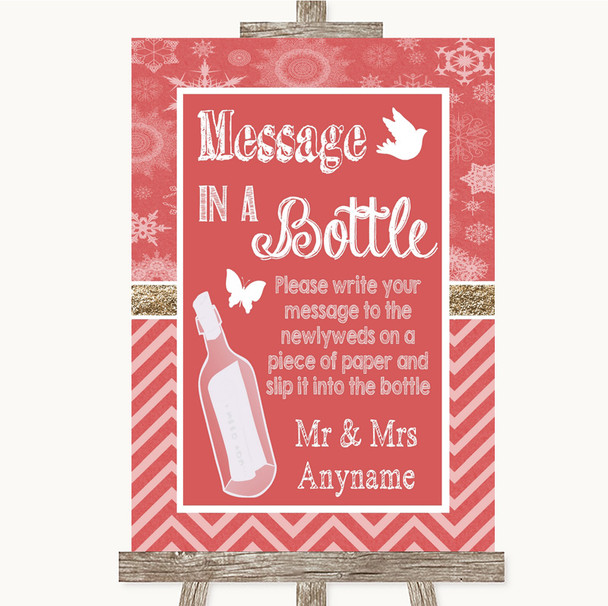 Red Winter Message In A Bottle Personalized Wedding Sign