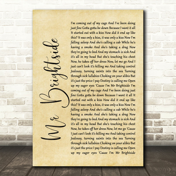 The Killers Mr Brightside Rustic Script Song Lyric Quote Music Poster Print