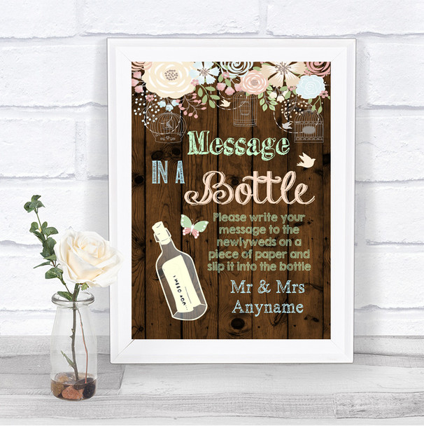 Rustic Floral Wood Message In A Bottle Personalized Wedding Sign