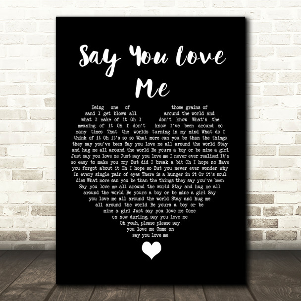 Simply Red Say You Love Me Black Heart Song Lyric Quote Music Poster Print