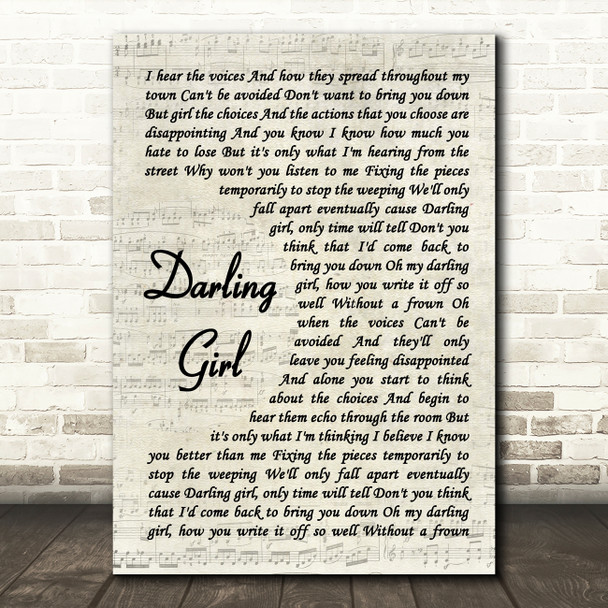 The Rifles Darling Girl Vintage Script Song Lyric Quote Music Poster Print