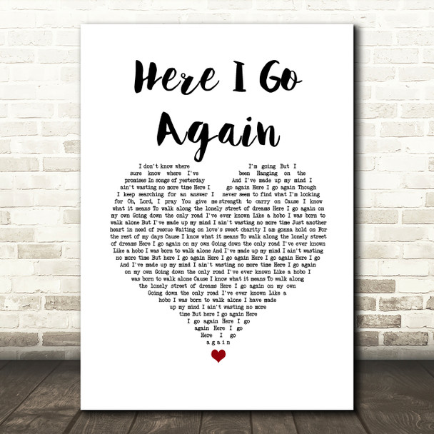 Whitesnake Here I Go Again White Heart Song Lyric Quote Music Poster Print
