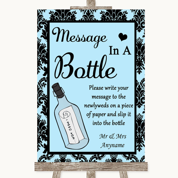 Sky Blue Damask Message In A Bottle Personalized Wedding Sign