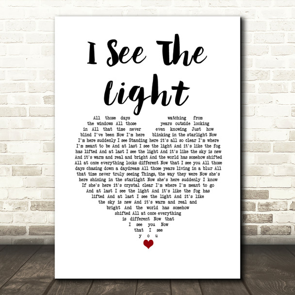 TANGLED I See The Light White Heart Song Lyric Quote Music Poster Print