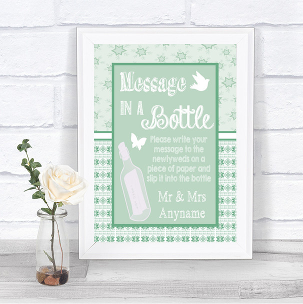 Winter Green Message In A Bottle Personalized Wedding Sign