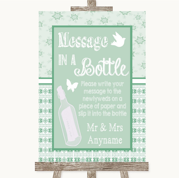 Winter Green Message In A Bottle Personalized Wedding Sign