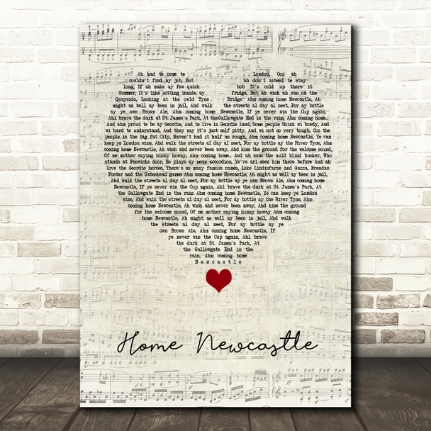 Busker Home Newcastle Script Heart Song Lyric Quote Music Poster Print