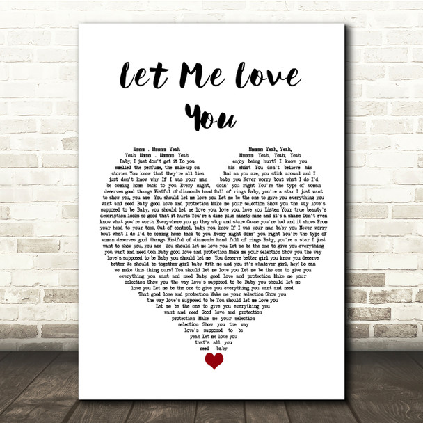 Mario Let Me Love You White Heart Song Lyric Quote Music Poster Print