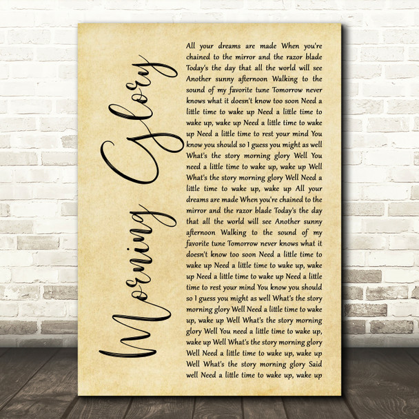 Oasis Morning Glory Rustic Script Song Lyric Quote Music Poster Print