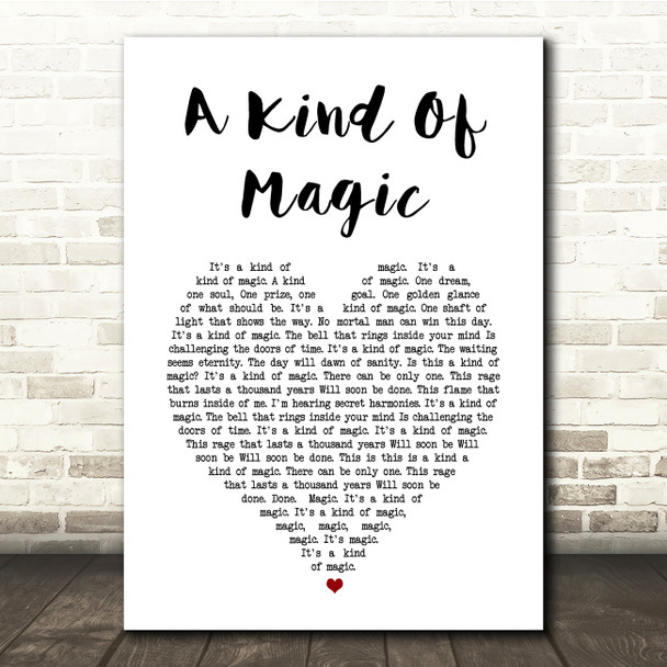 Queen A Kind Of Magic White Heart Song Lyric Quote Music Poster Print