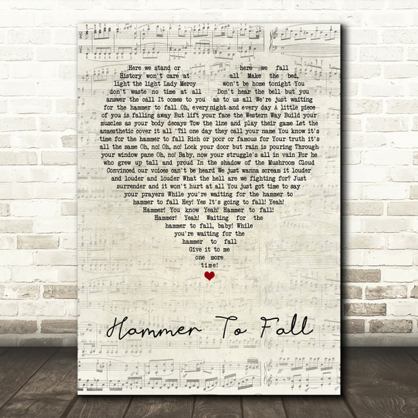 Queen Hammer To Fall Script Heart Song Lyric Quote Music Poster Print