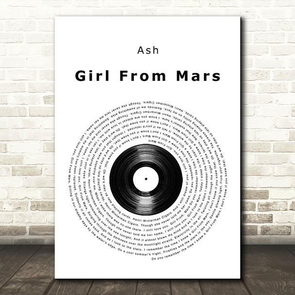 Ash Girl From Mars Vinyl Record Song Lyric Quote Music Poster Print