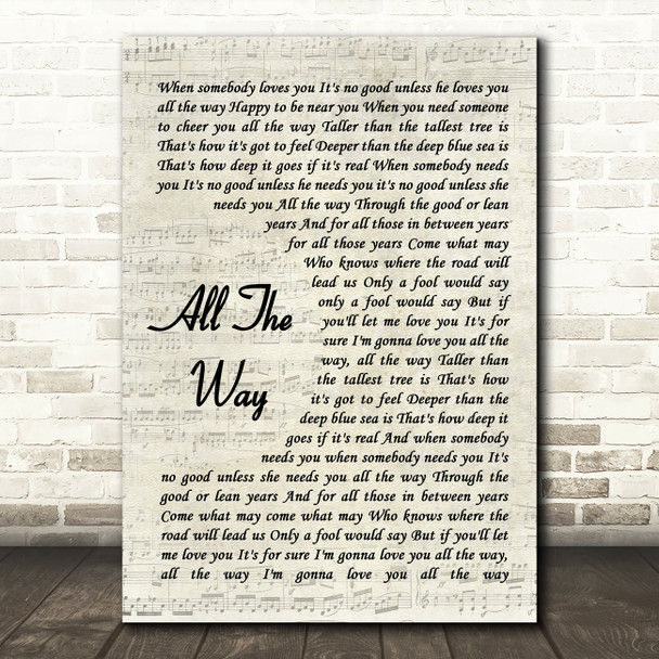 Celine Dion & Frank Sinatra All The Way Vintage Script Song Lyric Quote Music Poster Print