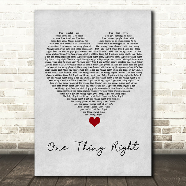 Marshmello & Kane Brown One Thing Right Grey Heart Song Lyric Quote Music Poster Print