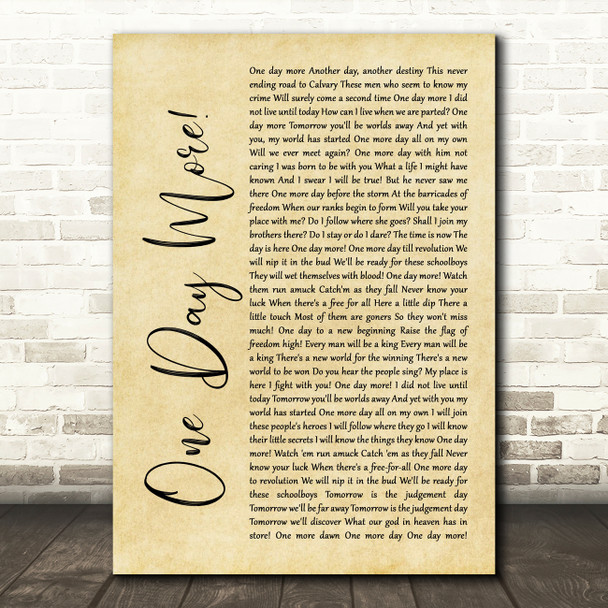 Les Miserables Cast One Day More Rustic Script Song Lyric Quote Music Poster Print