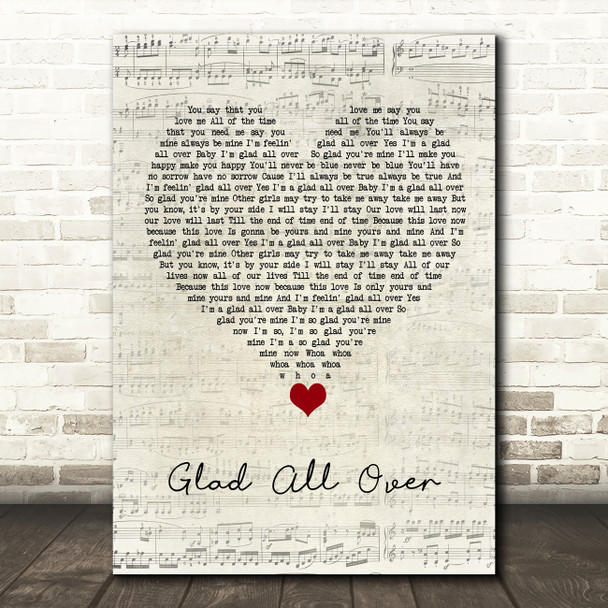 The Dave Clark Five Glad All Over Script Heart Song Lyric Quote Music Poster Print