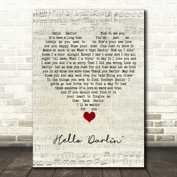 Daniel O'Donnell Hello Darlin' Script Heart Song Lyric Quote Music Poster Print