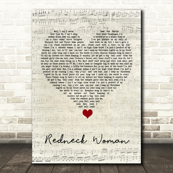 Gretchen Wilson Redneck Woman Script Heart Song Lyric Quote Music Poster Print