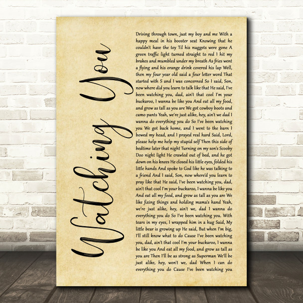Rodney Atkins Watching You Rustic Script Song Lyric Quote Music Poster Print