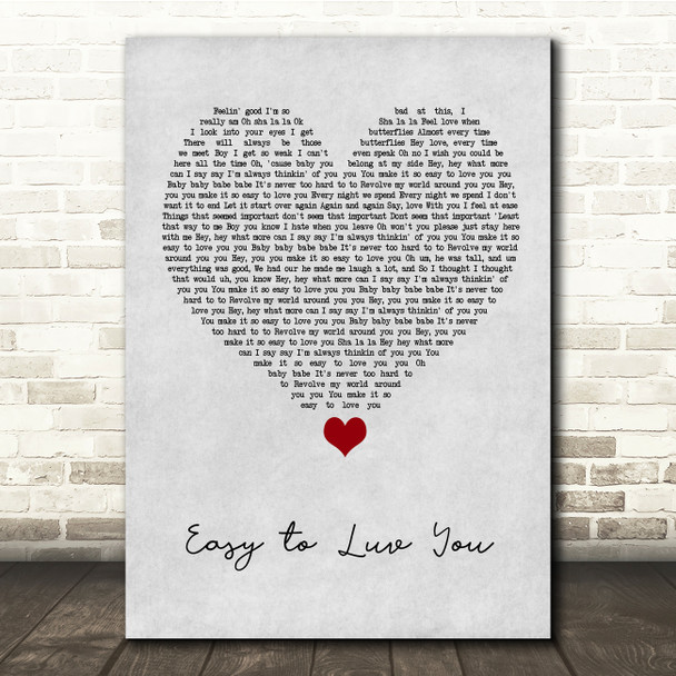 Stacie Orrico Easy to Luv You Grey Heart Song Lyric Quote Music Poster Print