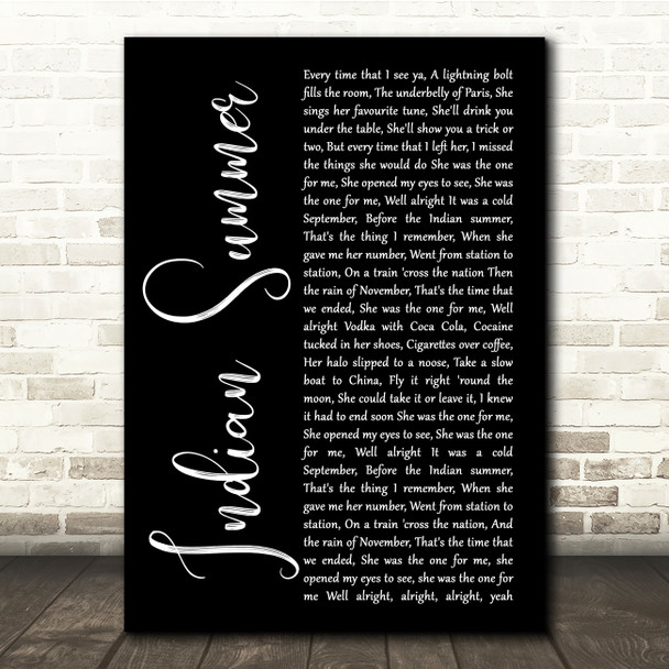 Stereophonics Indian Summer Black Script Song Lyric Quote Music Poster Print