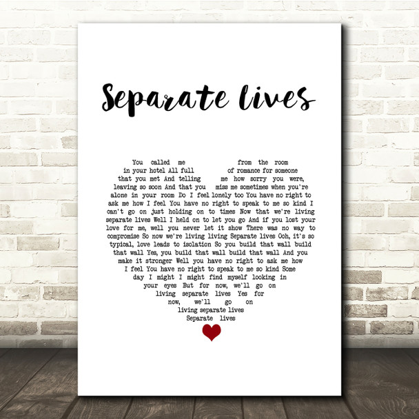 Phil Collins Separate Lives White Heart Song Lyric Quote Music Poster Print