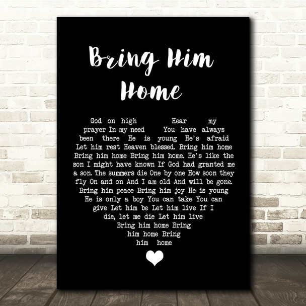 Susan Boyle Bring Him Home Black Heart Song Lyric Quote Music Poster Print