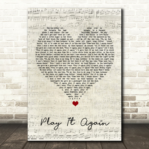Luke Bryan Play It Again Script Heart Song Lyric Quote Music Poster Print