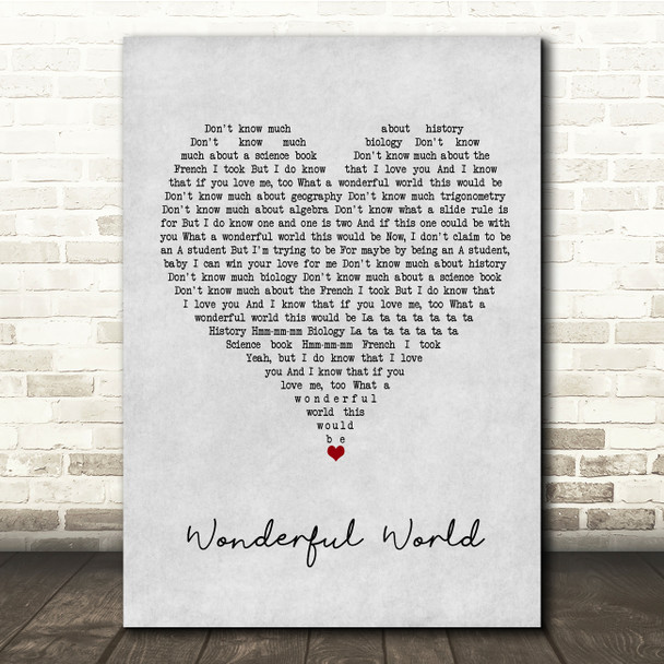 Sam Cooke Wonderful World Grey Heart Song Lyric Quote Music Poster Print