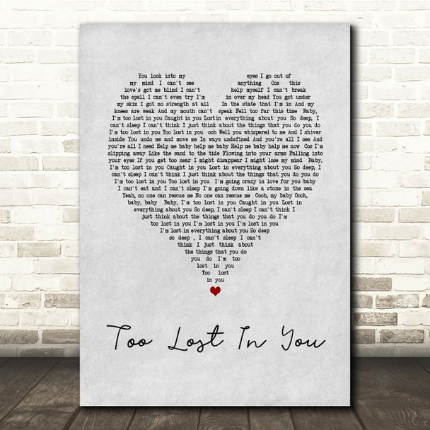 Sugababes Too Lost In You Grey Heart Song Lyric Quote Music Poster Print