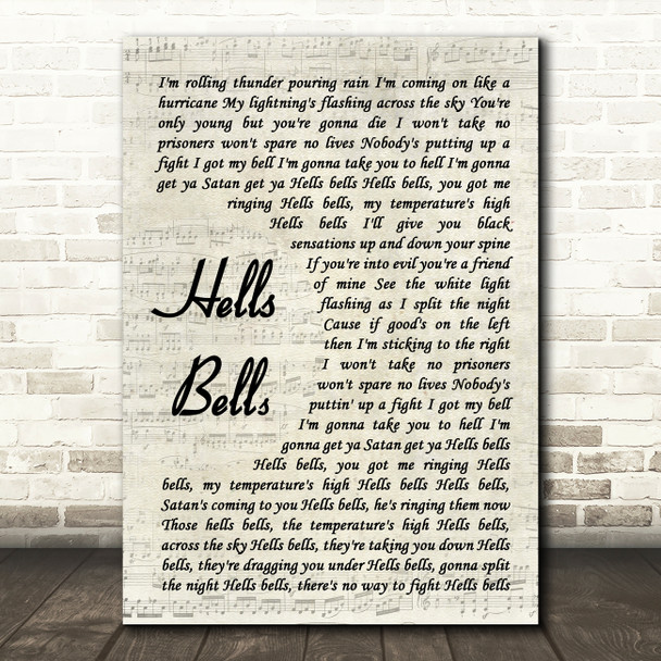 AC DC Hells Bells Vintage Script Song Lyric Quote Music Poster Print