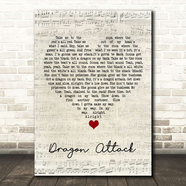 Queen Dragon Attack Script Heart Song Lyric Quote Music Poster Print