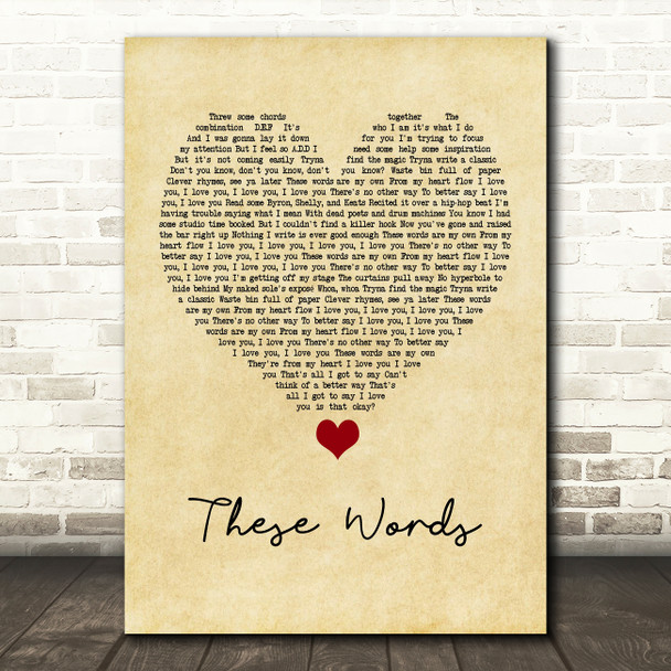Natasha Bedingfield These Words Vintage Heart Song Lyric Quote Music Poster Print