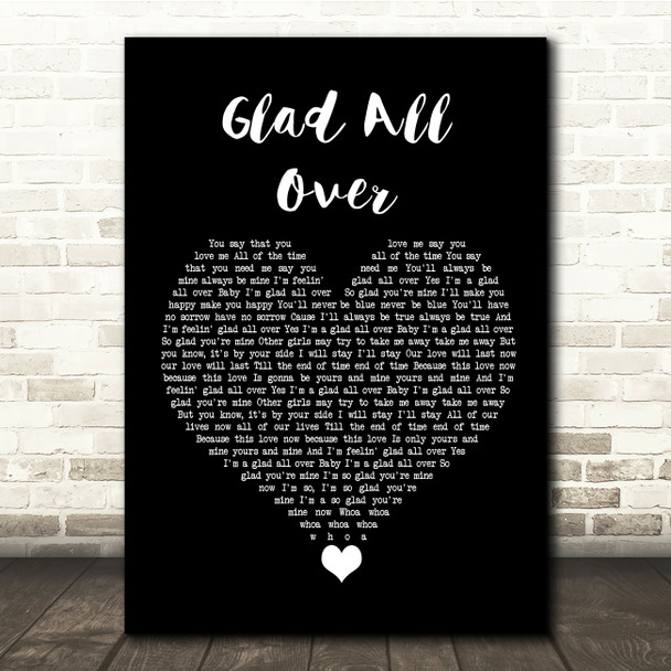 The Dave Clark Five Glad All Over Black Heart Song Lyric Quote Music Poster Print