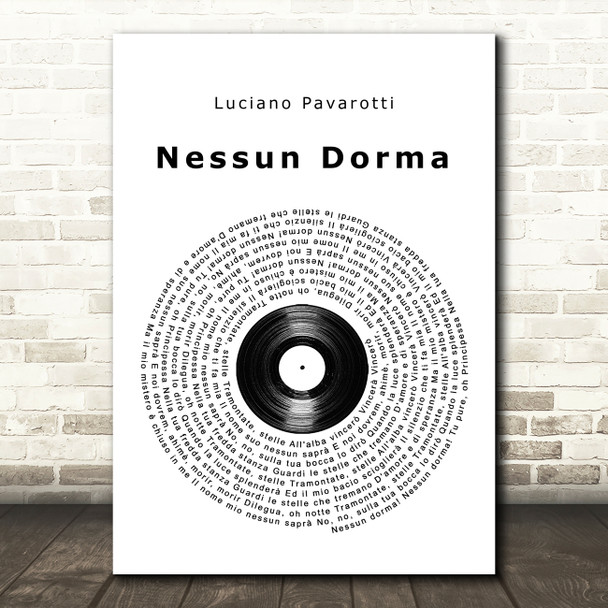 Luciano Pavarotti Nessun Dorma Vinyl Record Song Lyric Quote Music Poster Print