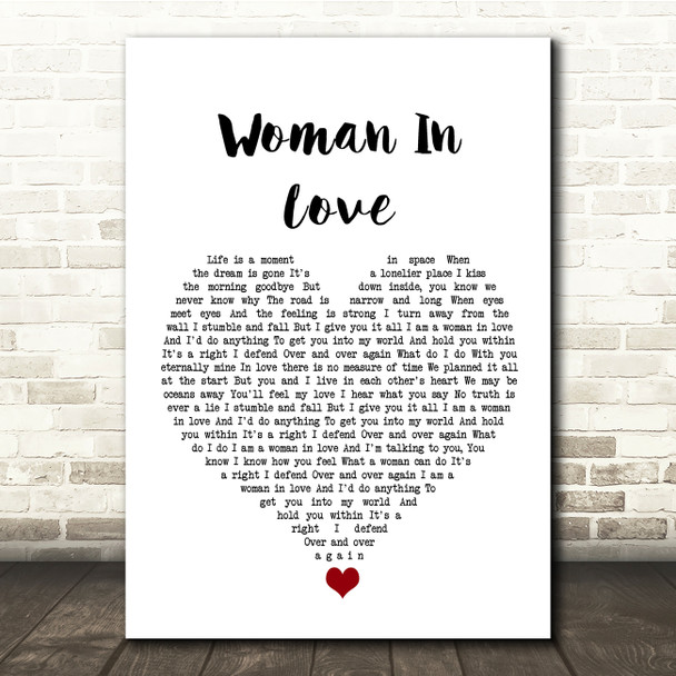 Barbra Streisand Woman In Love White Heart Song Lyric Quote Music Poster Print