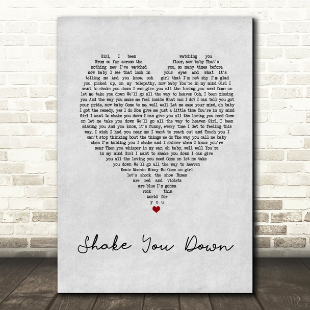 Gregory Abbott Shake You Down Grey Heart Song Lyric Quote Music Poster Print