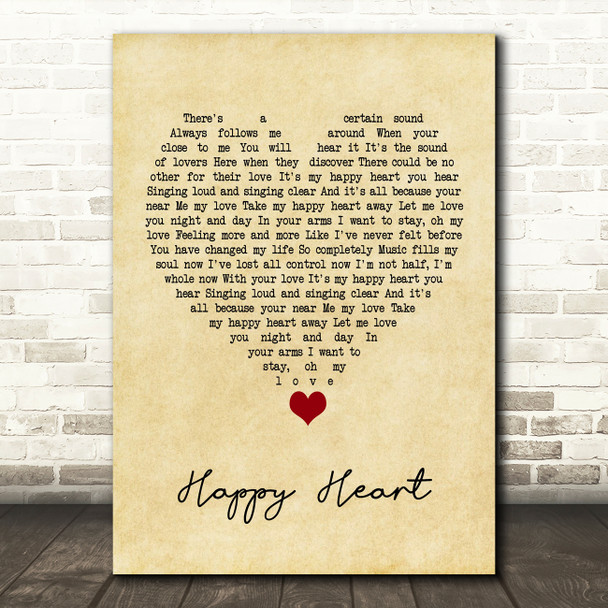 Andy Williams Happy Heart Vintage Heart Song Lyric Quote Music Poster Print