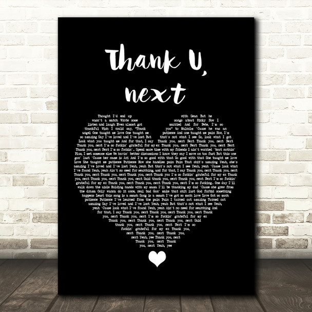 Ariana Grande Thank u, next Black Heart Song Lyric Quote Music Poster Print