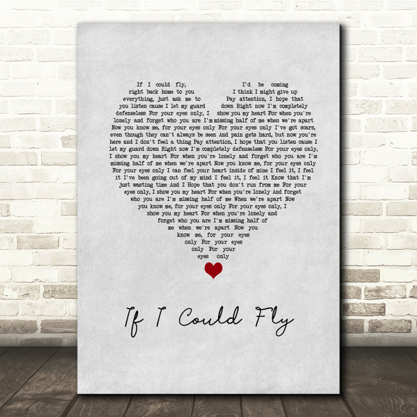 One Direction If I Could Fly Grey Heart Song Lyric Quote Music Poster Print