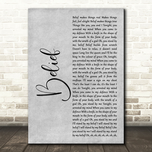 Gavin DeGraw Belief Grey Rustic Script Song Lyric Quote Music Poster Print