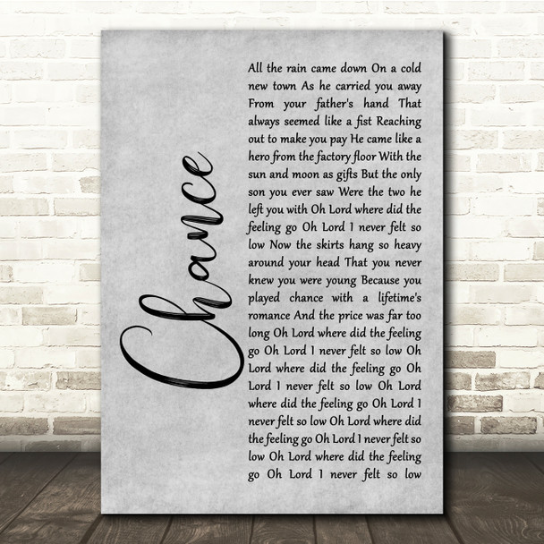 Big Country Chance Grey Rustic Script Song Lyric Quote Music Poster Print