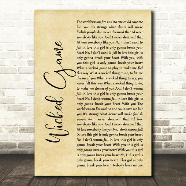 Chris Isaak Wicked Game Rustic Script Song Lyric Quote Music Poster Print